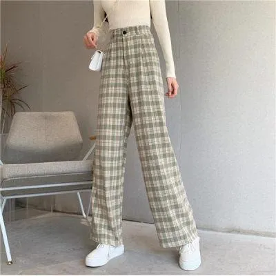 Casual Loose Wide Leg Long Pant | Women Casual Pants | Plaid Straight Pants | Straight Wide Leg Pants | Street Pants | Korean Pant