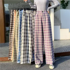 Casual Loose Wide Leg Long Pant | Women Casual Pants | Plaid Straight Pants | Straight Wide Leg Pants | Street Pants | Korean Pant