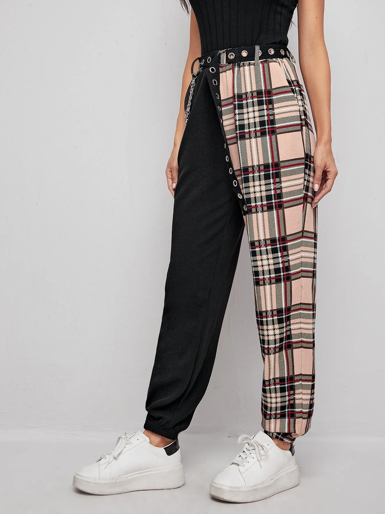 Casual Tartan Ring High Waist Long Women Pants