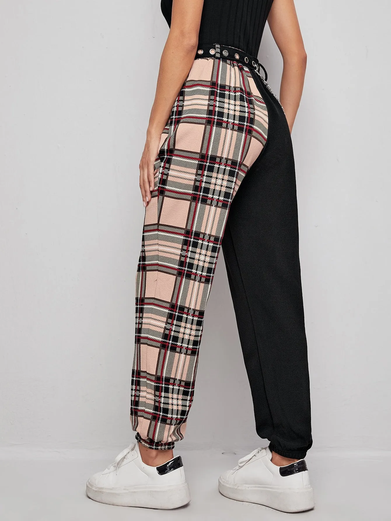 Casual Tartan Ring High Waist Long Women Pants