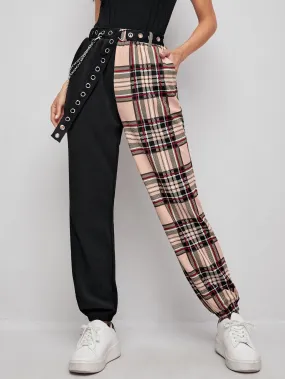 Casual Tartan Ring High Waist Long Women Pants