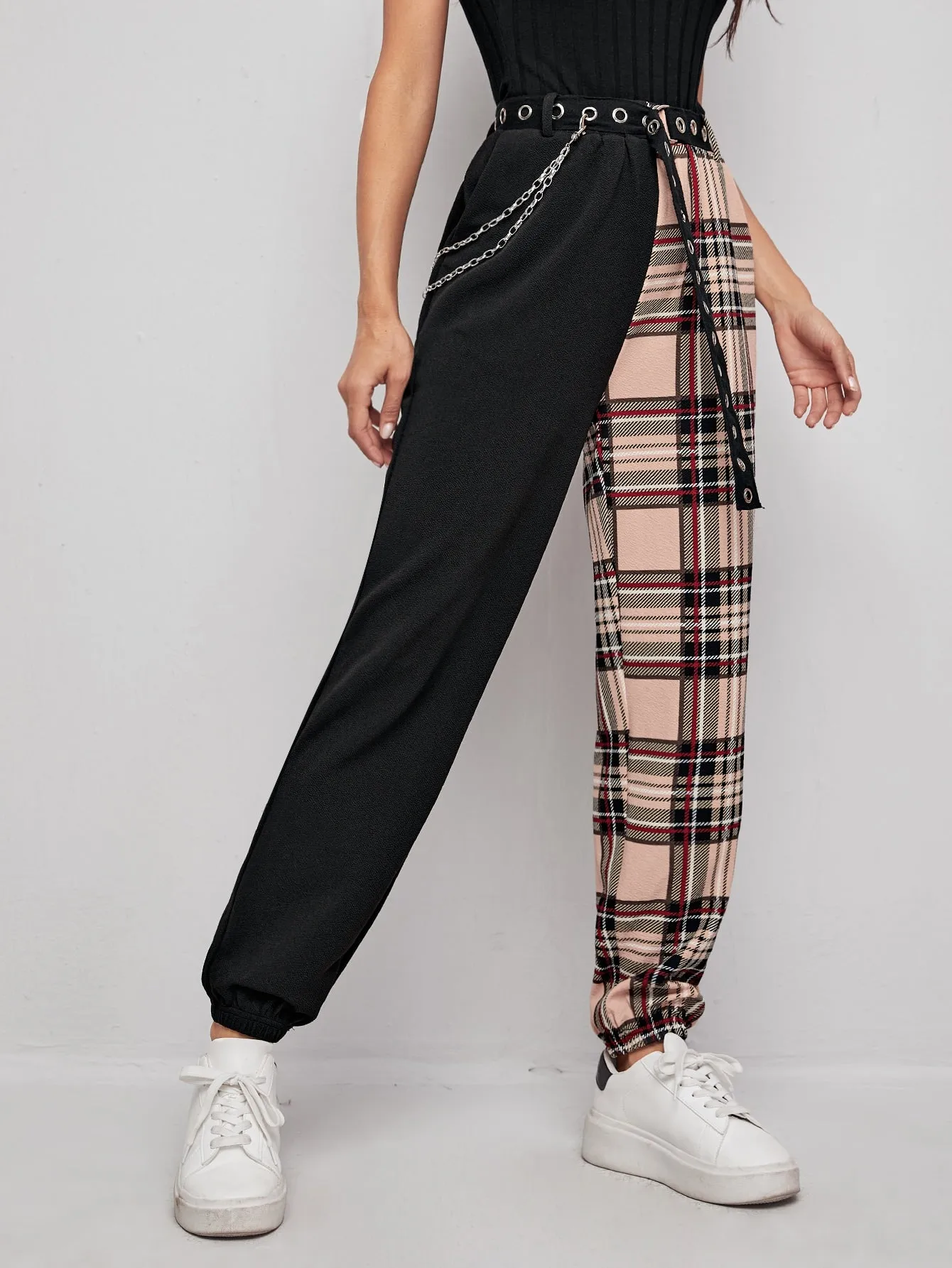 Casual Tartan Ring High Waist Long Women Pants