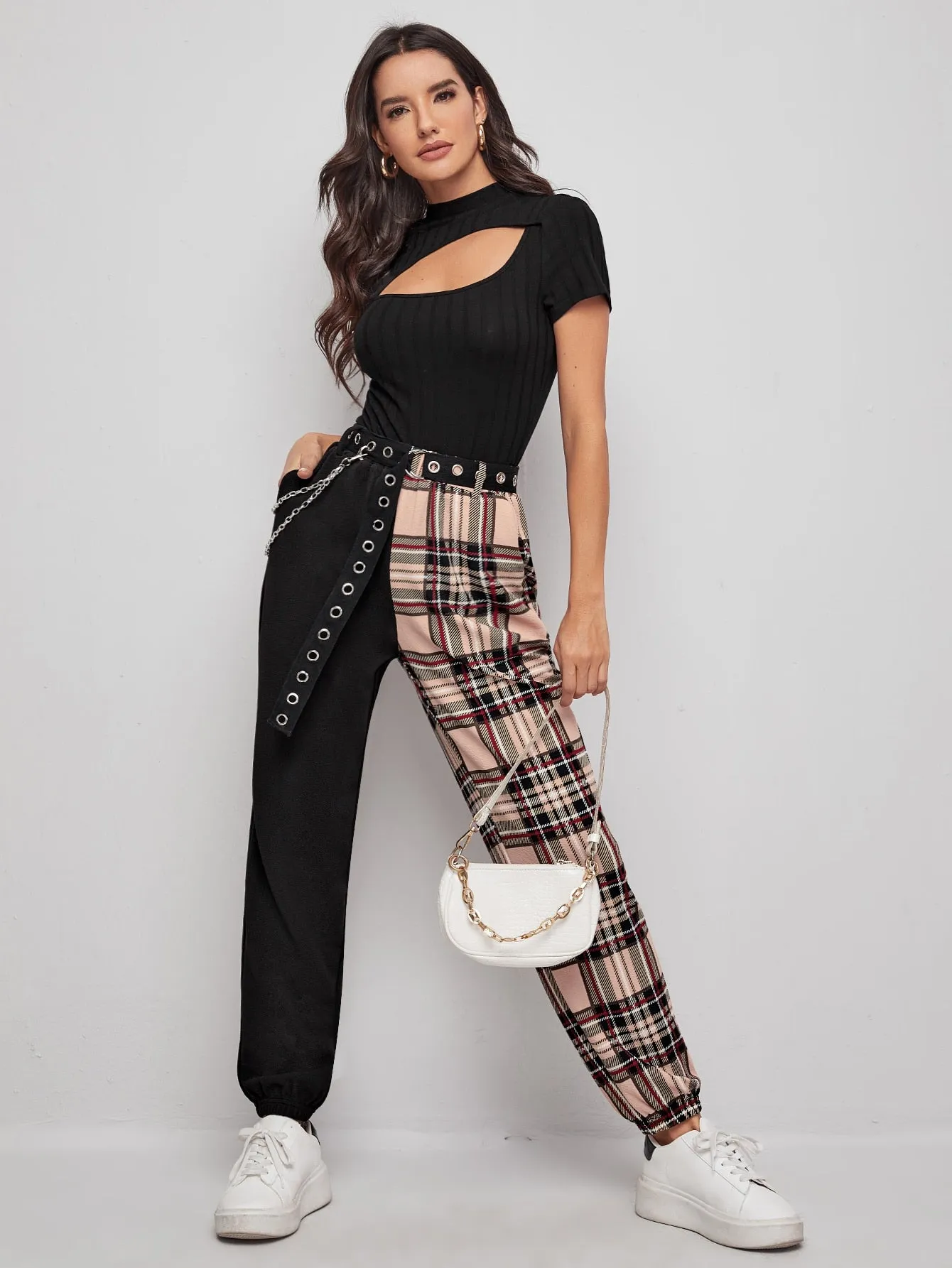 Casual Tartan Ring High Waist Long Women Pants