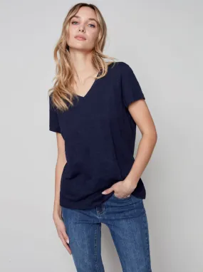 Charlie B. Navy Linen Short Sleeve T-Shirt