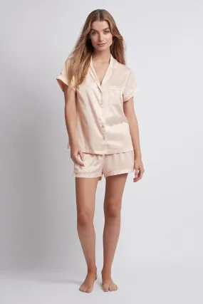 Classic Grace Short Pyjama Set - Blush with White Piping