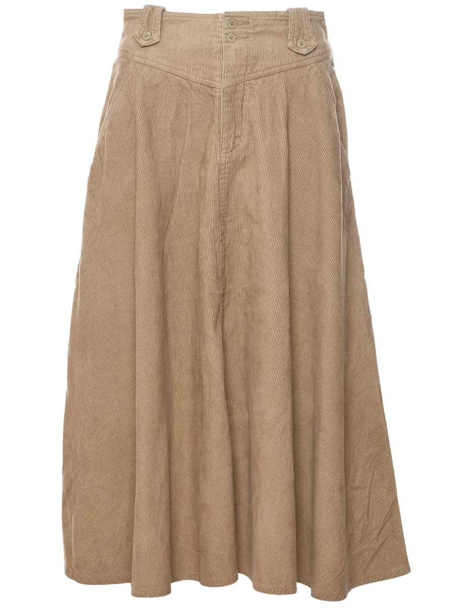 Corduroy Light Brown Midi Skirt - S