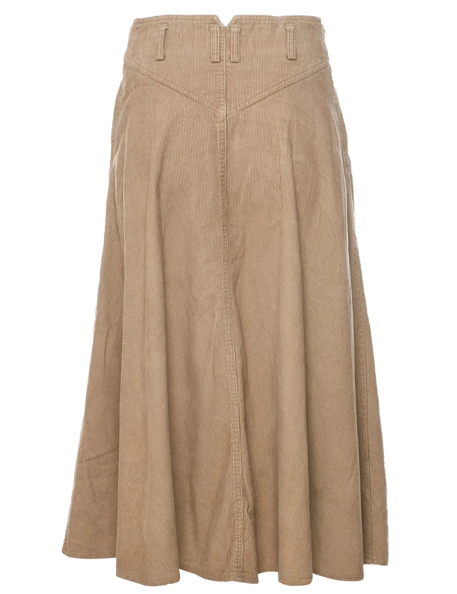 Corduroy Light Brown Midi Skirt - S