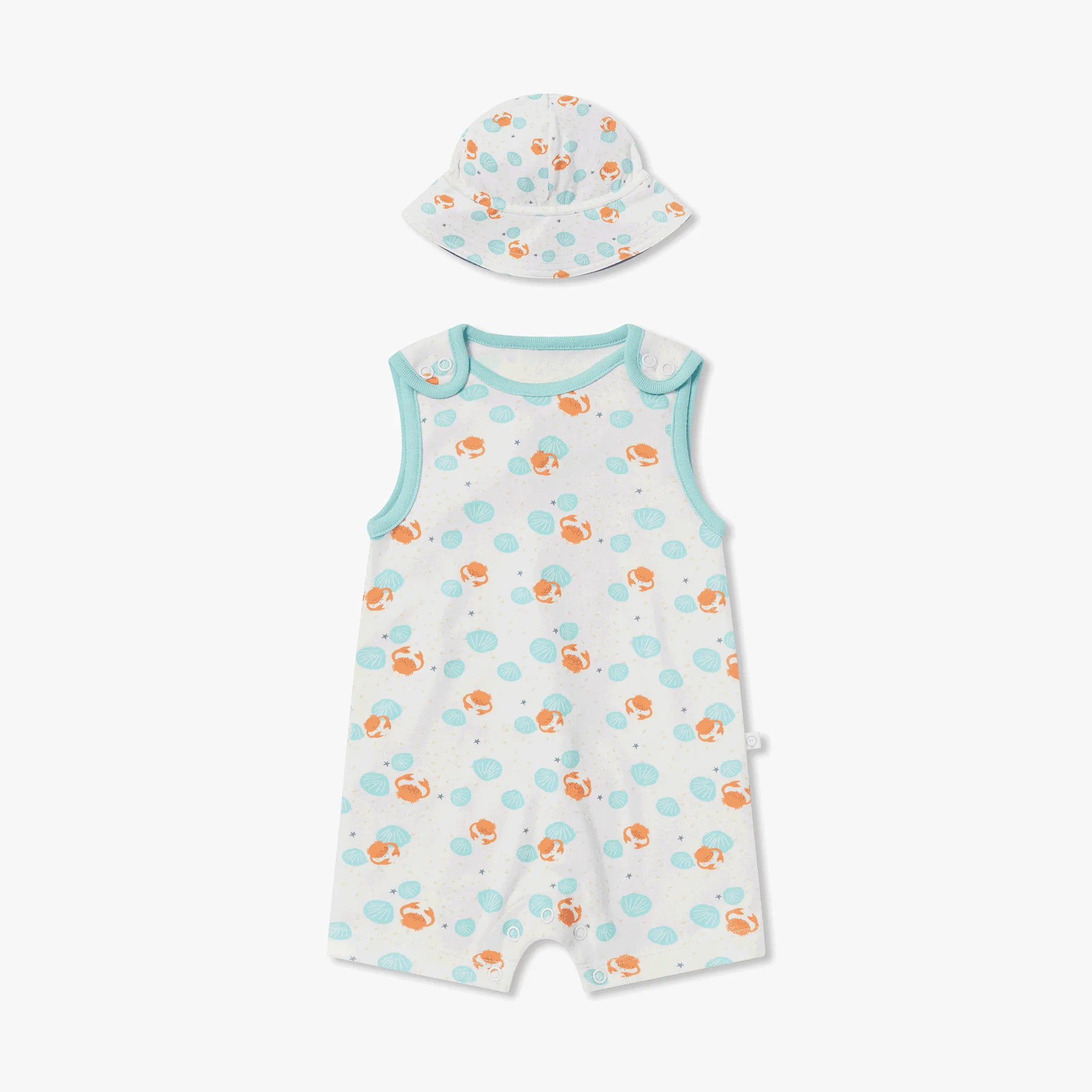 Crab & Shell Beach Romper & Hat Outfit