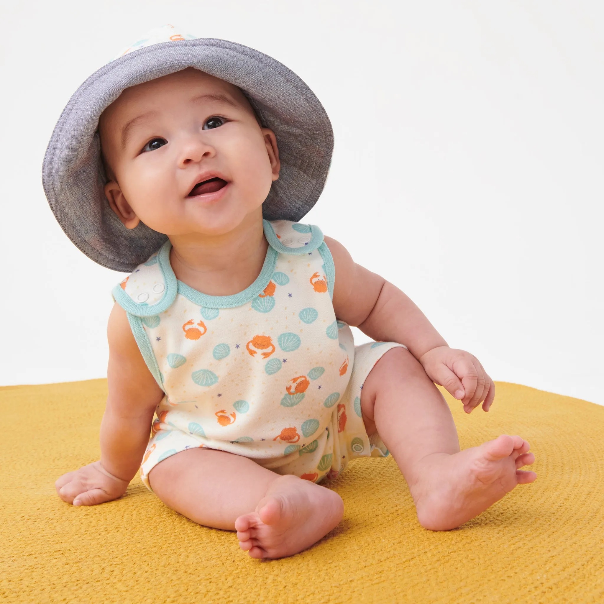 Crab & Shell Beach Romper & Hat Outfit