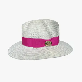 Cream Henley Summer Fedora with Contrasting Fuchsia Ribbon