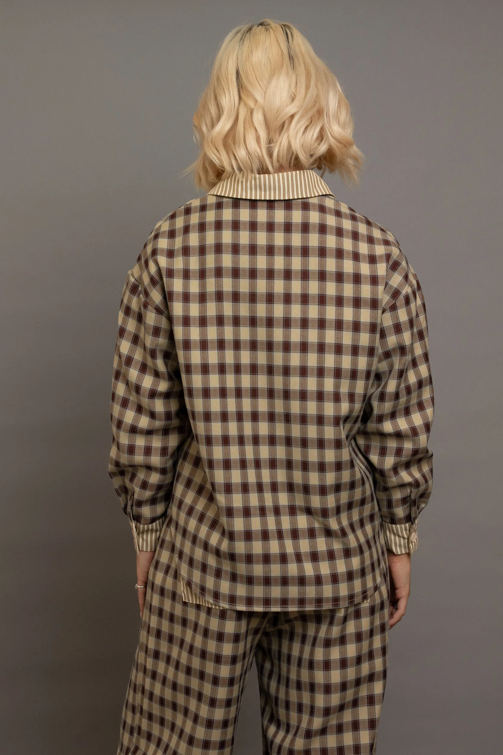 Daisy Street - Oversized Brown Check Shirt with Contrast Pocket