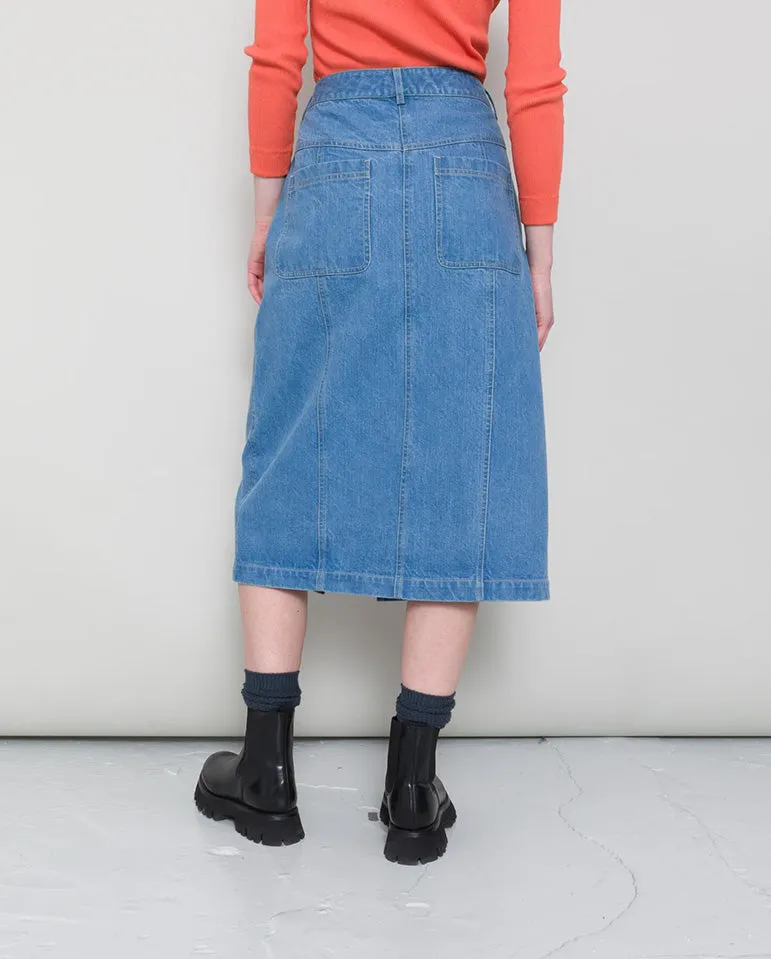 Denim Midi Skirt Bleached Denim