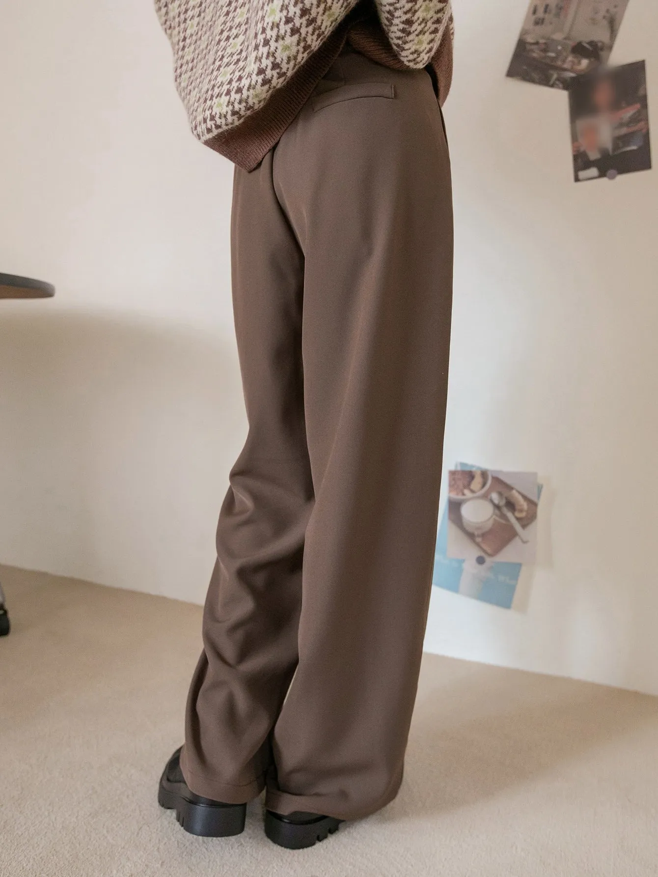 Elegant Plain Pleated High Waist Long Women Pants