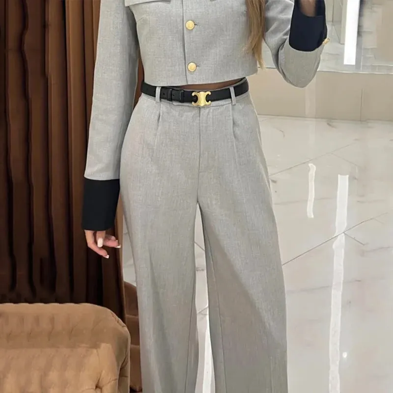 Elegant short jacket wide-leg pants suit