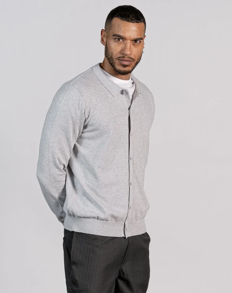 ESSENTIAL BUTTON THROUGH KNITTED SHIRT - LIGHT GREY