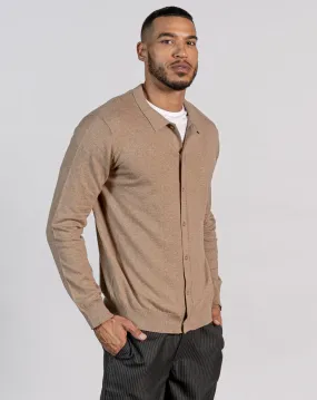 ESSENTIAL BUTTON THROUGH KNITTED SHIRT - LIGHT STONE