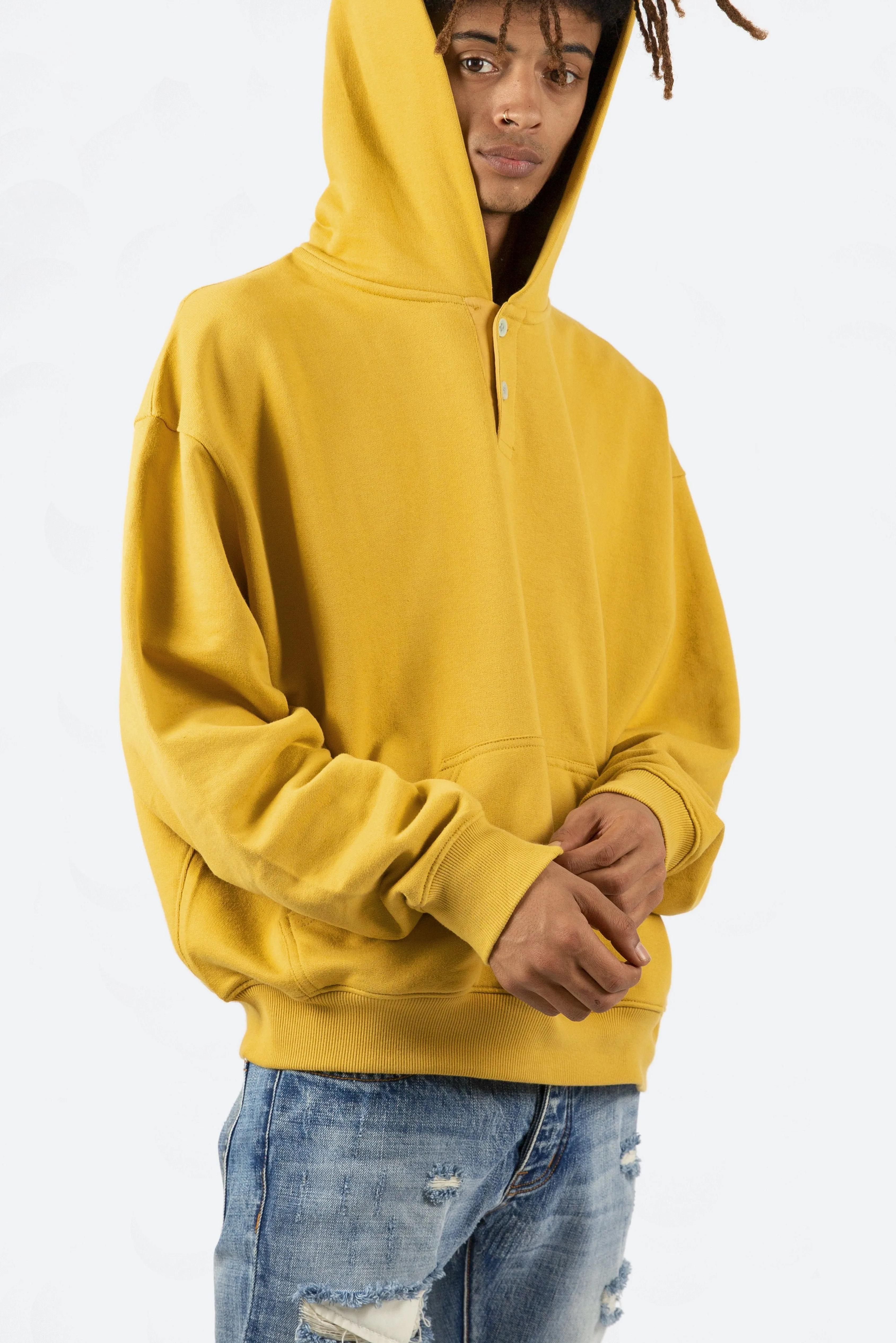 Essential Henley Hoodie - Mustard