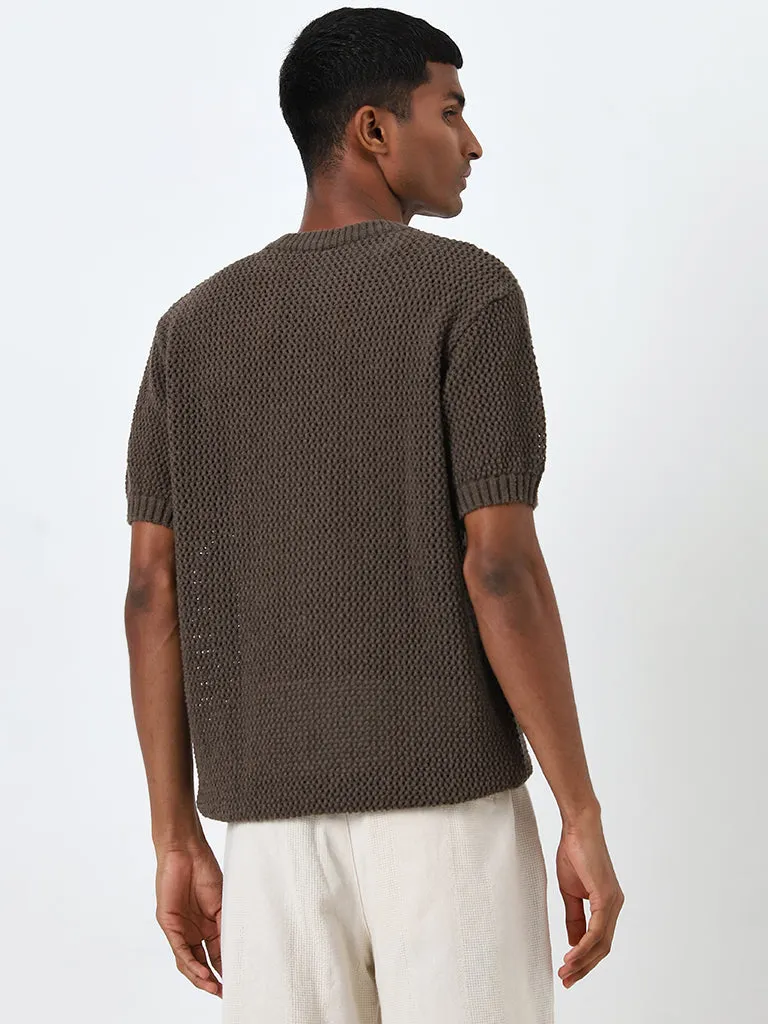 ETA Dark Brown Knit-Textured Relaxed-Fit T-Shirt