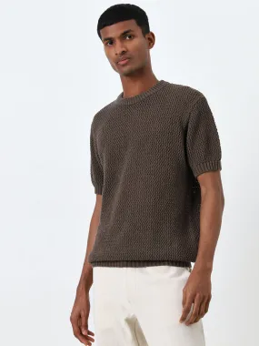 ETA Dark Brown Knit-Textured Relaxed-Fit T-Shirt