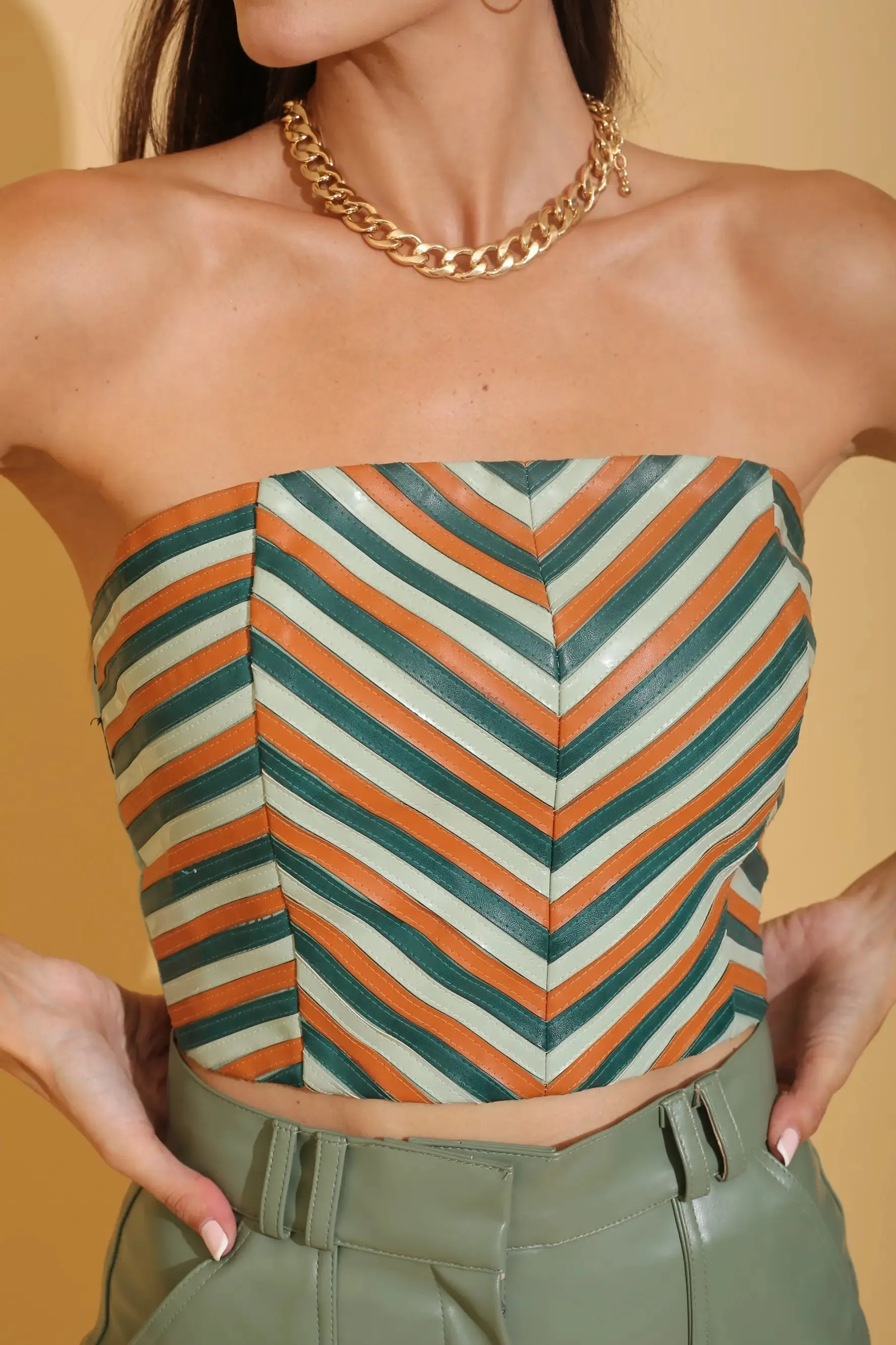 Faux Leather Chevron Tube Top