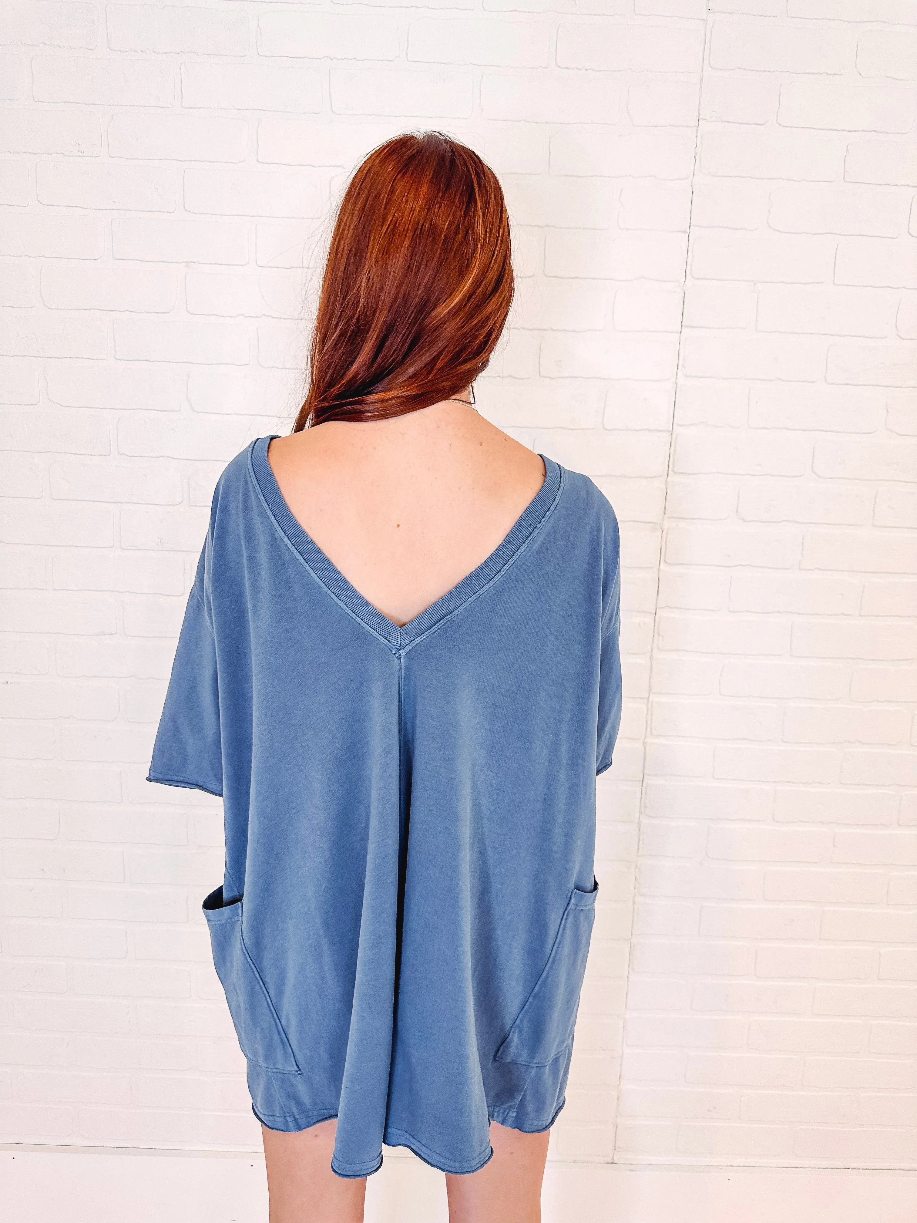 Free People Hot Shot Tee Romper-- Skyline Blue