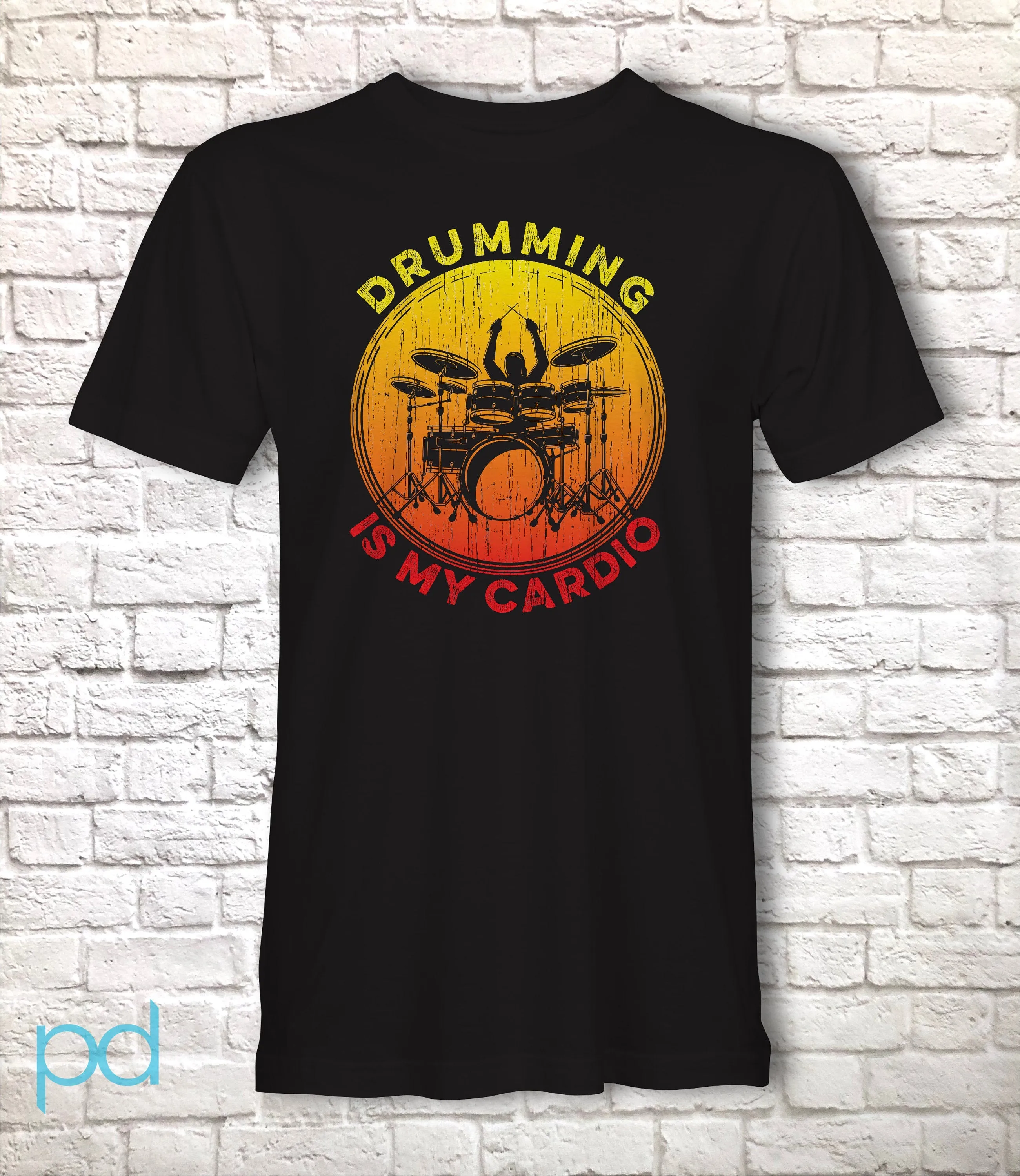 Funny Drummer T Shirt Gift, Drum Kit Player Present Idea, Drumming Is My Cardio Tee Shirt T Top