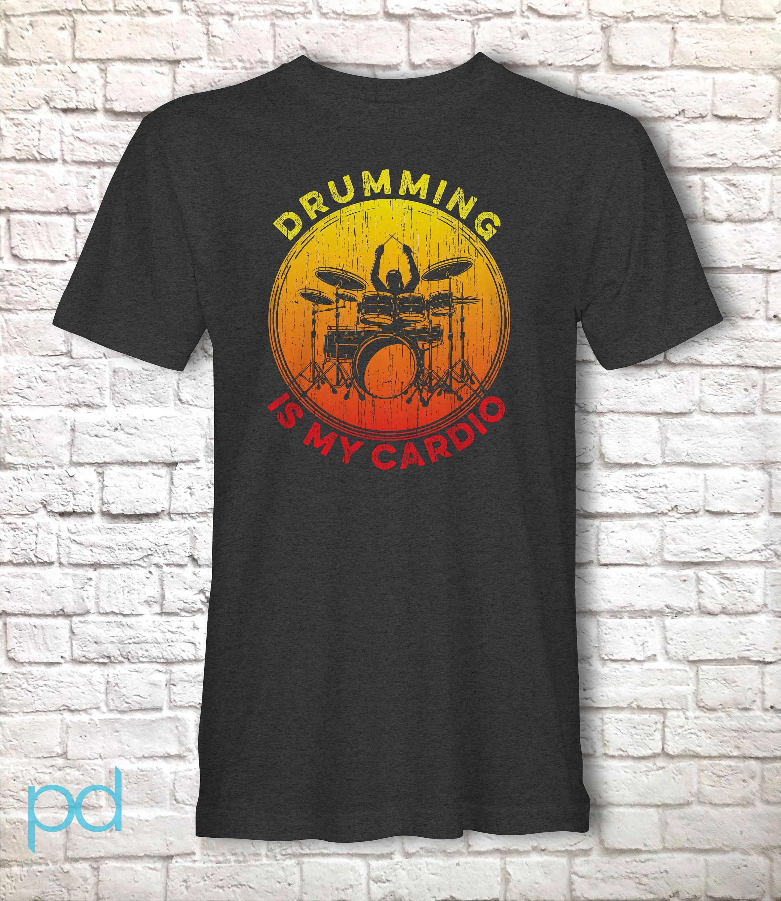 Funny Drummer T Shirt Gift, Drum Kit Player Present Idea, Drumming Is My Cardio Tee Shirt T Top