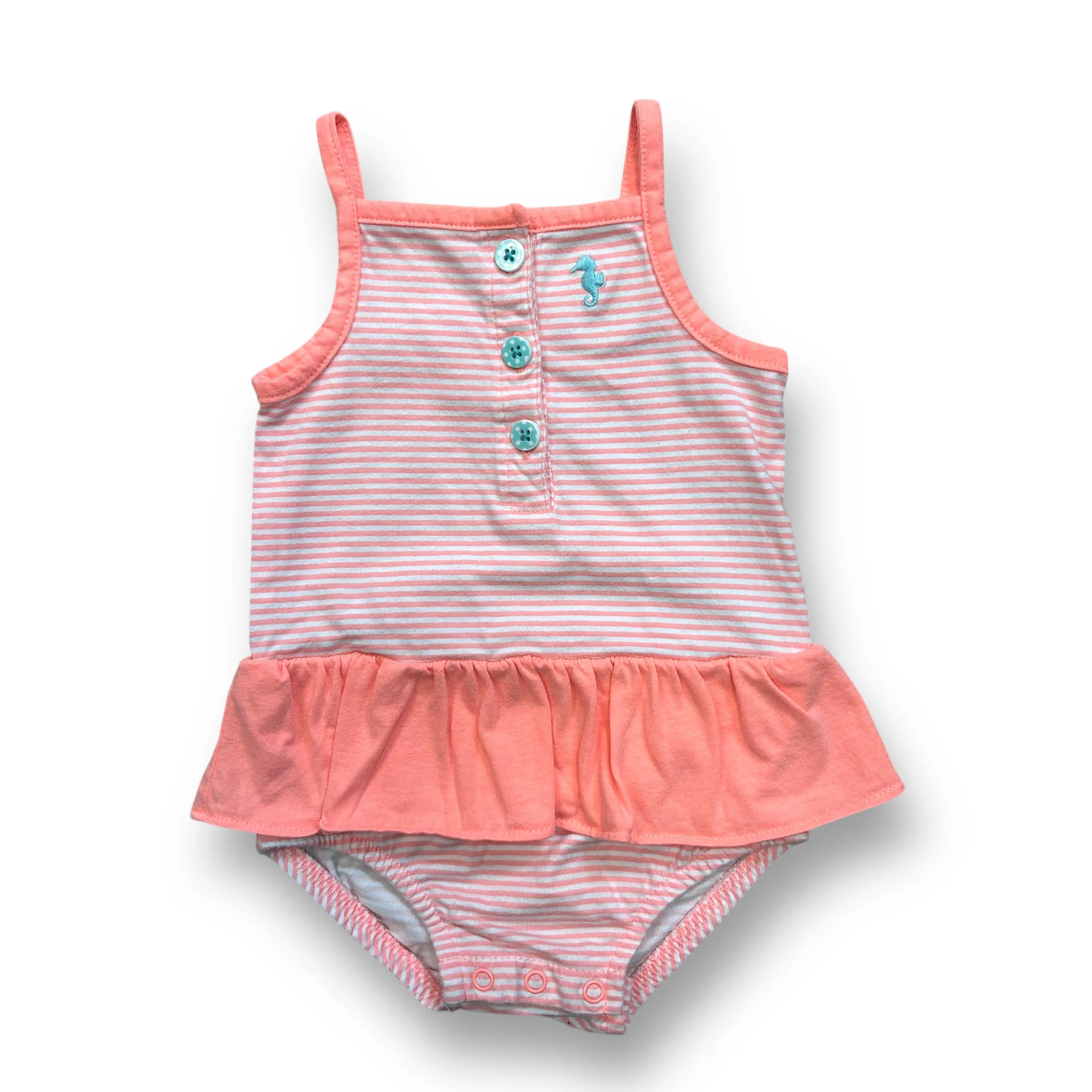 Girls Carter's Size 9 Months Orange & White Striped Spaghetti Strap Romper