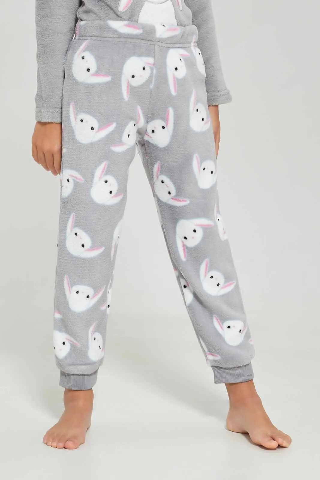 Girls Grey Bunny Embossed Pajama Set (2 Piece)