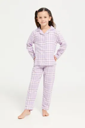 Girls Lilac Checkered Pyjama Set (2 Piece)