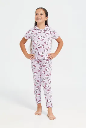 Girls Lilac Hello Kitty Printed Pyjama Set (2 Piece)