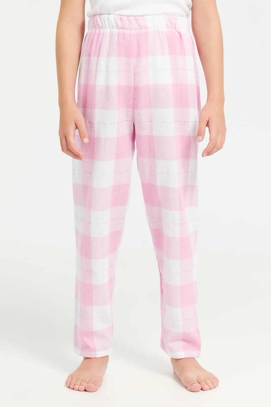 Girls Pink Checkered Pyjama Set (2 Piece)