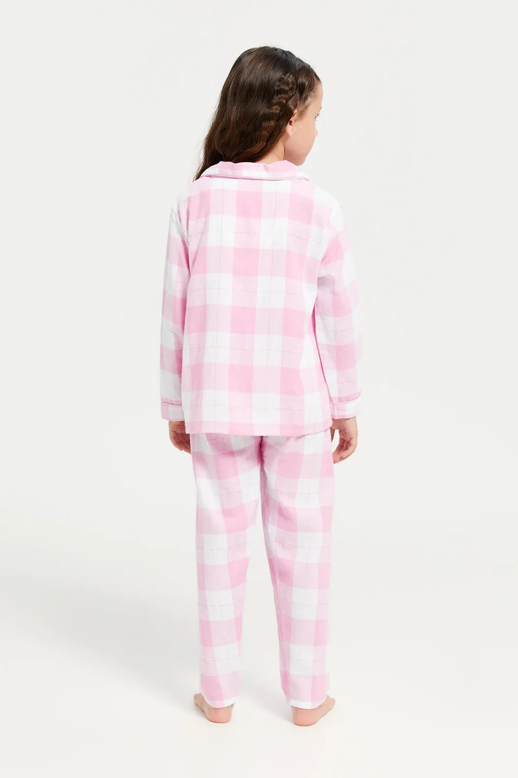 Girls Pink Checkered Pyjama Set (2 Piece)