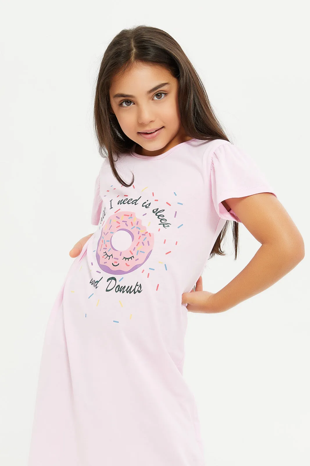 Girls Pink Donuts Print Night Shirt