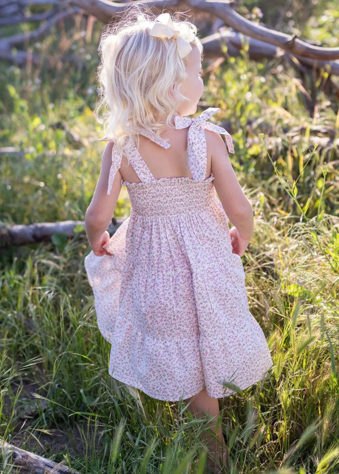 Girls Pink Liberty Smocked Dress