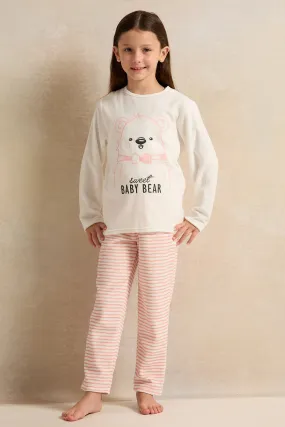 Girls White And Baby Bear Pyjama Set (2 Piece)