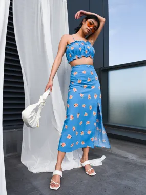 Glamorous Care Blue Orange Floral Crop Top