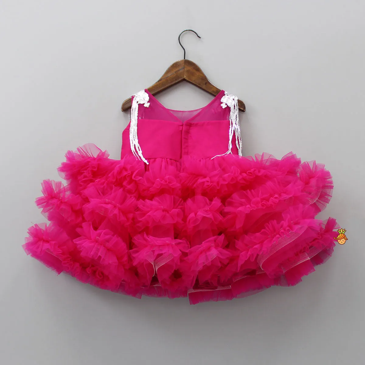 Glamorous Pink Layered Frilled Dress With Hair Clip