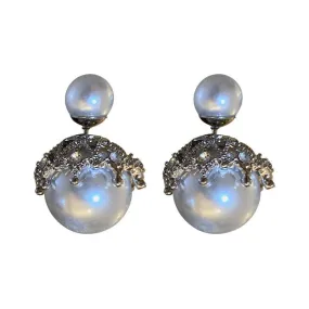 Glamorous Stunning Celebrity Inspired Silver Plated Pearl Earrings