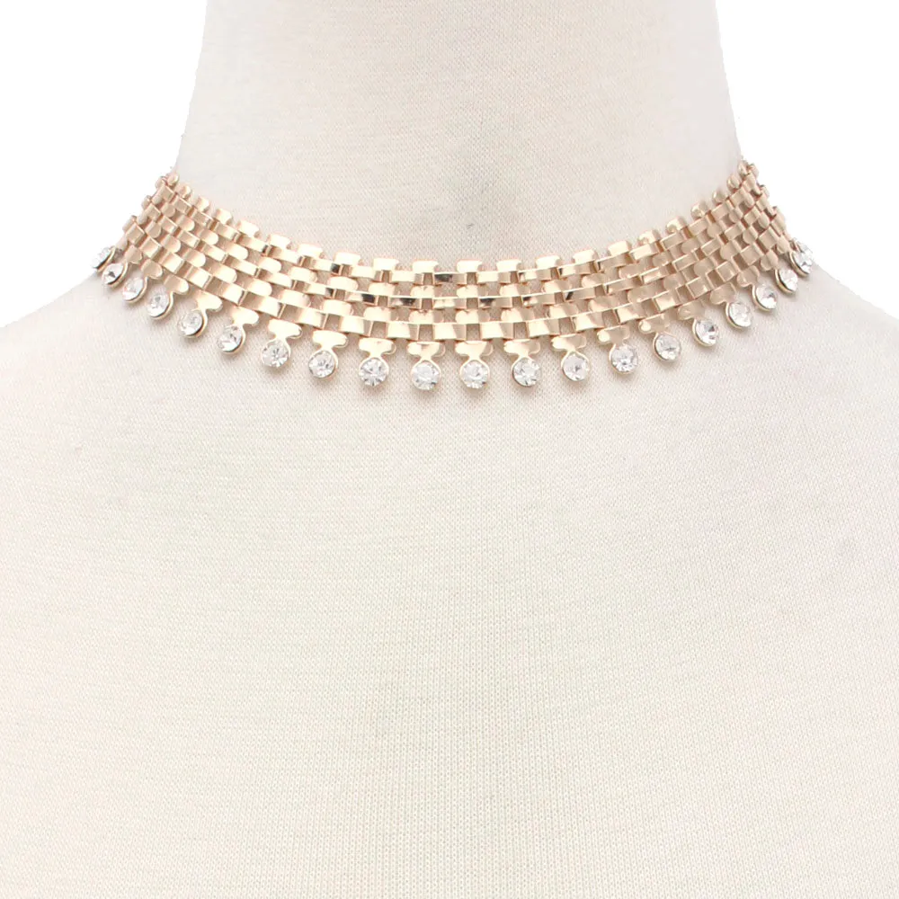 Gold Mesh Chocker with Rhinestone Detail