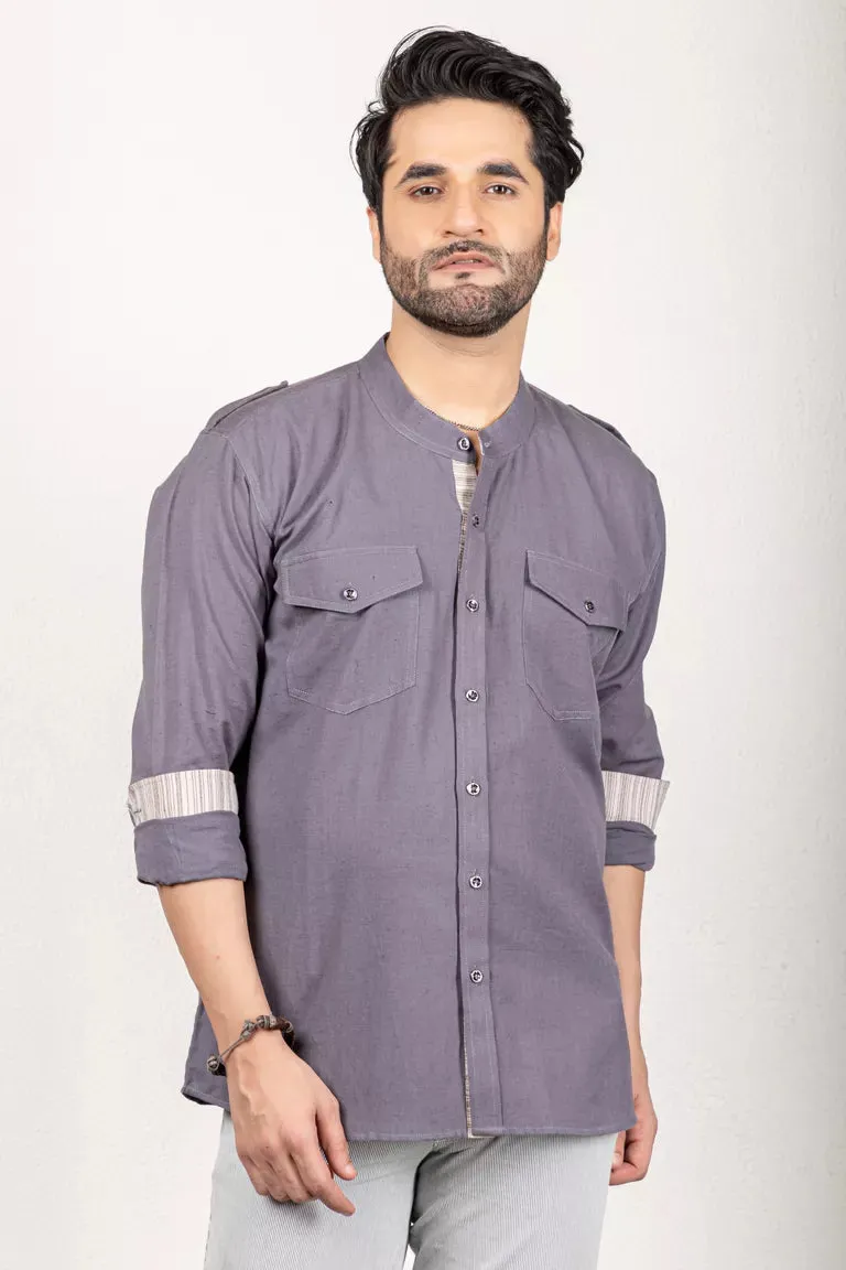 Grey Cotton Flax Shirt