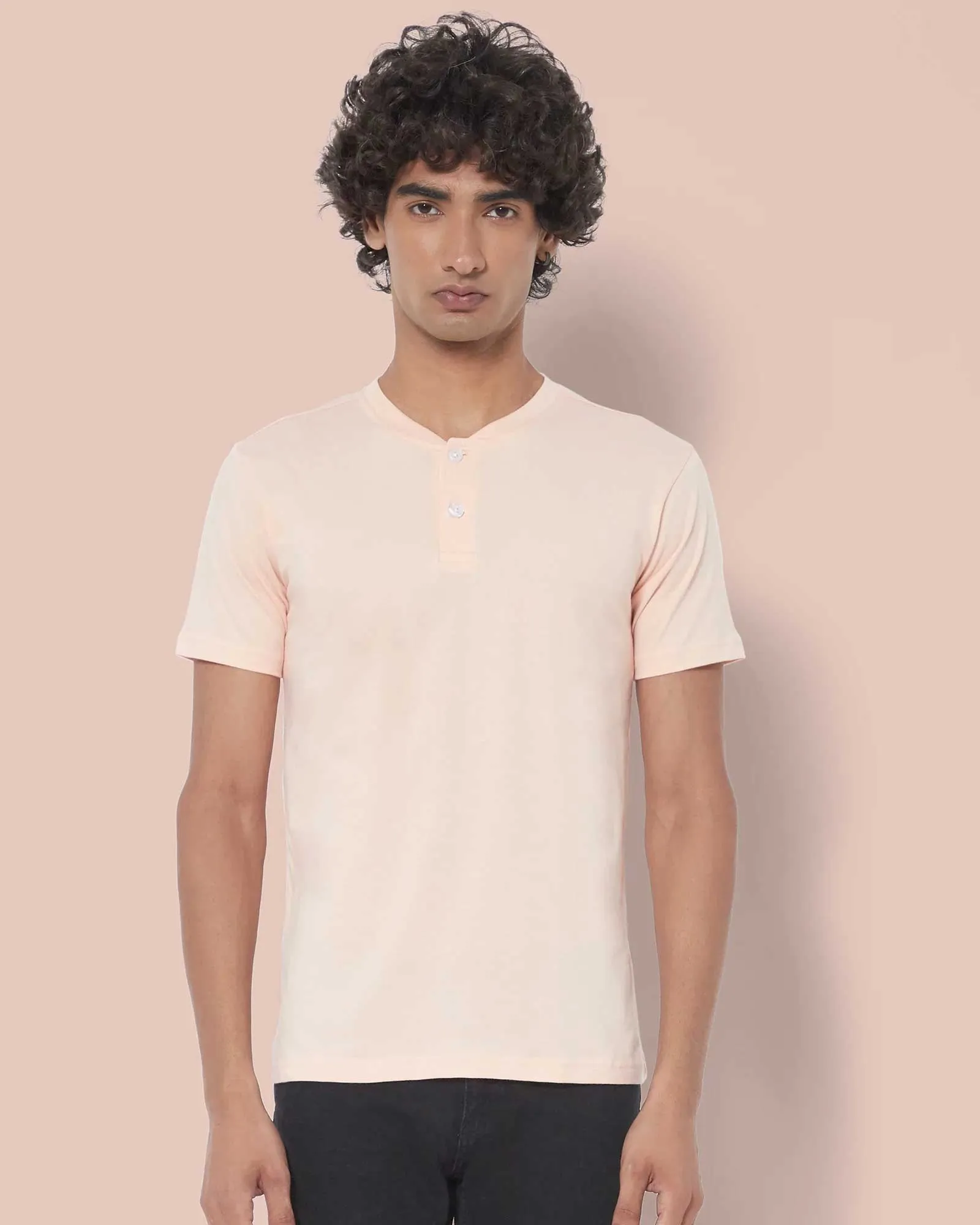 Half Sleeves Henley: Peach