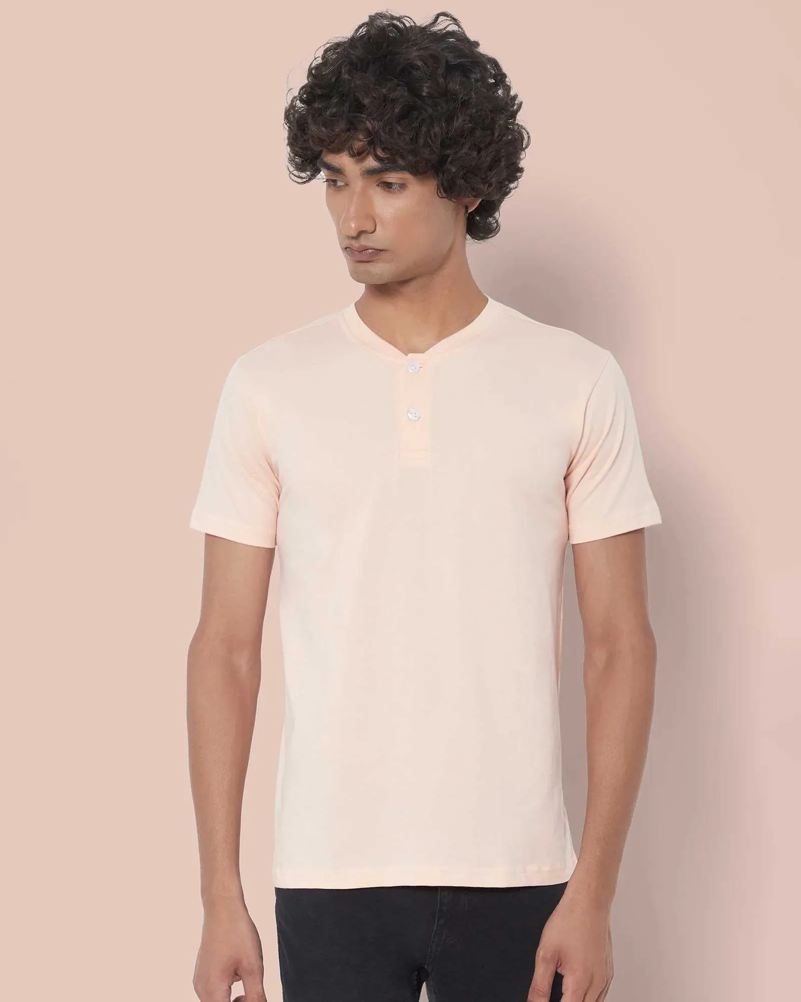 Half Sleeves Henley: Peach