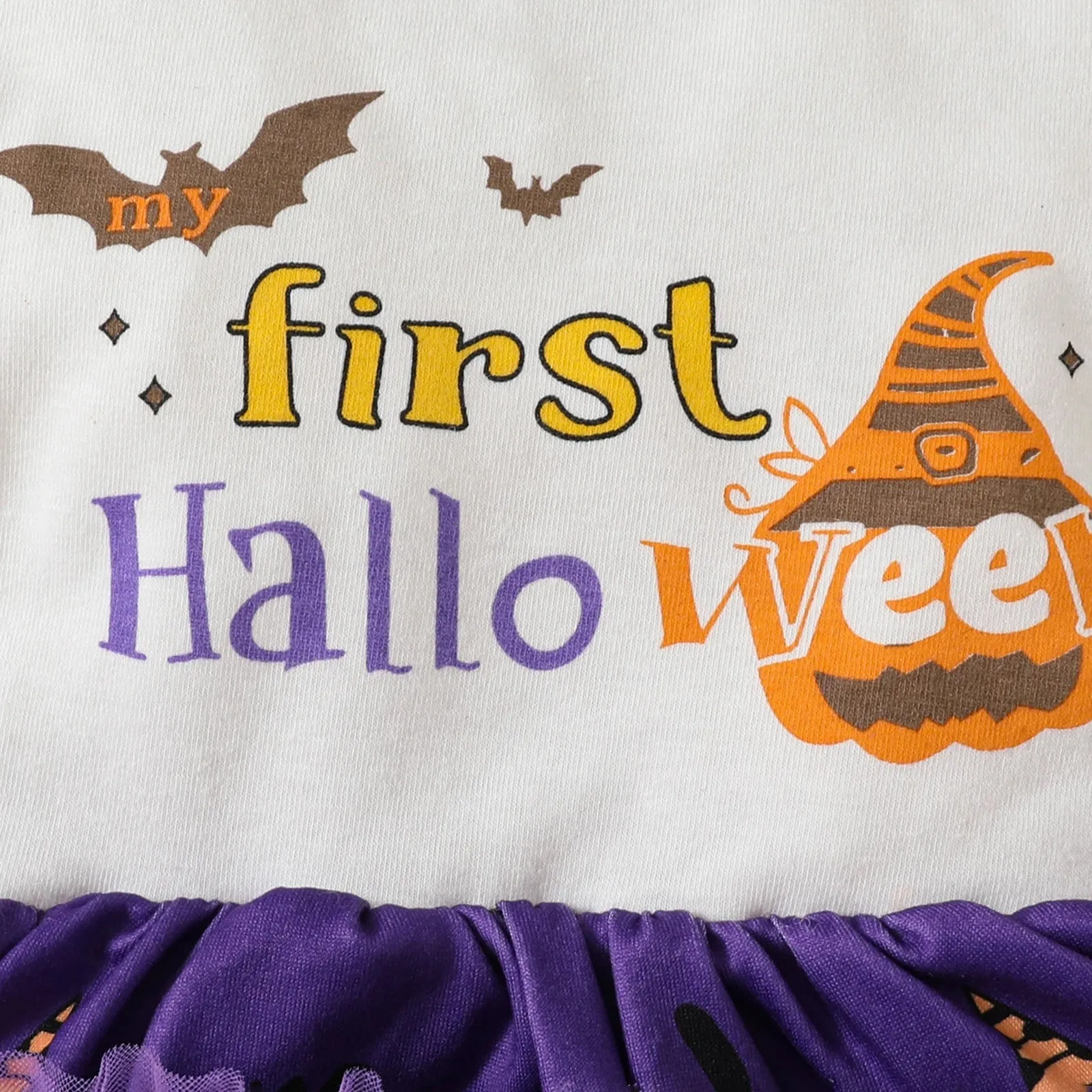 Halloween Newborn Infant Toddler Baby Girl Romper Letter Pumpkin Ghost Print Tulle Jumpsuit Headband Leg Warmers 0-18M