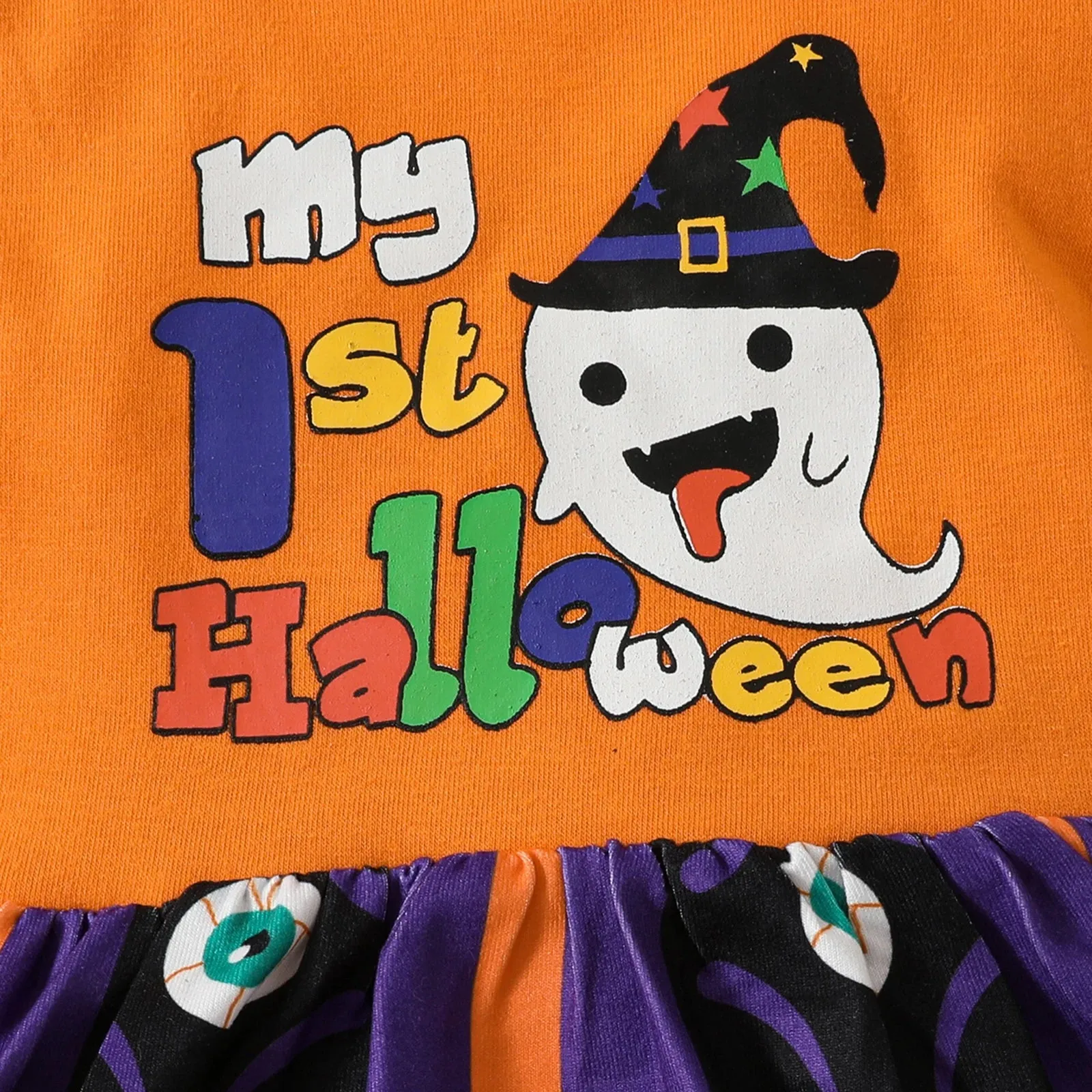 Halloween Newborn Infant Toddler Baby Girl Romper Letter Pumpkin Ghost Print Tulle Jumpsuit Headband Leg Warmers 0-18M