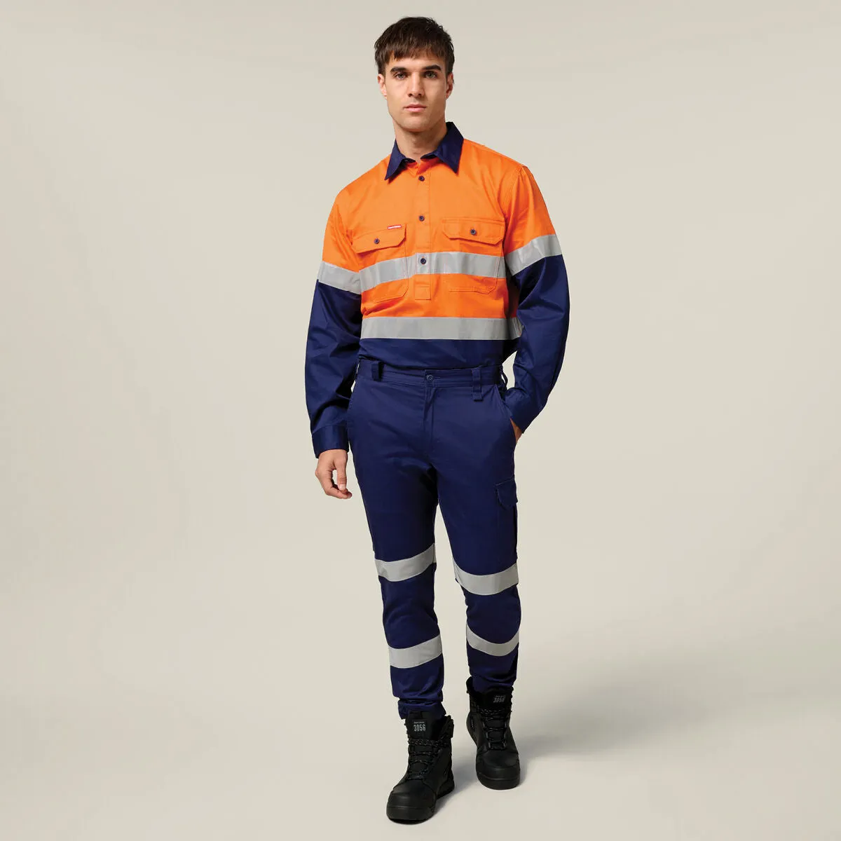 Hard Yakka Core Hi-Vis Long Sleeve Heavyweight Closed Front Taped Shirt Y04615