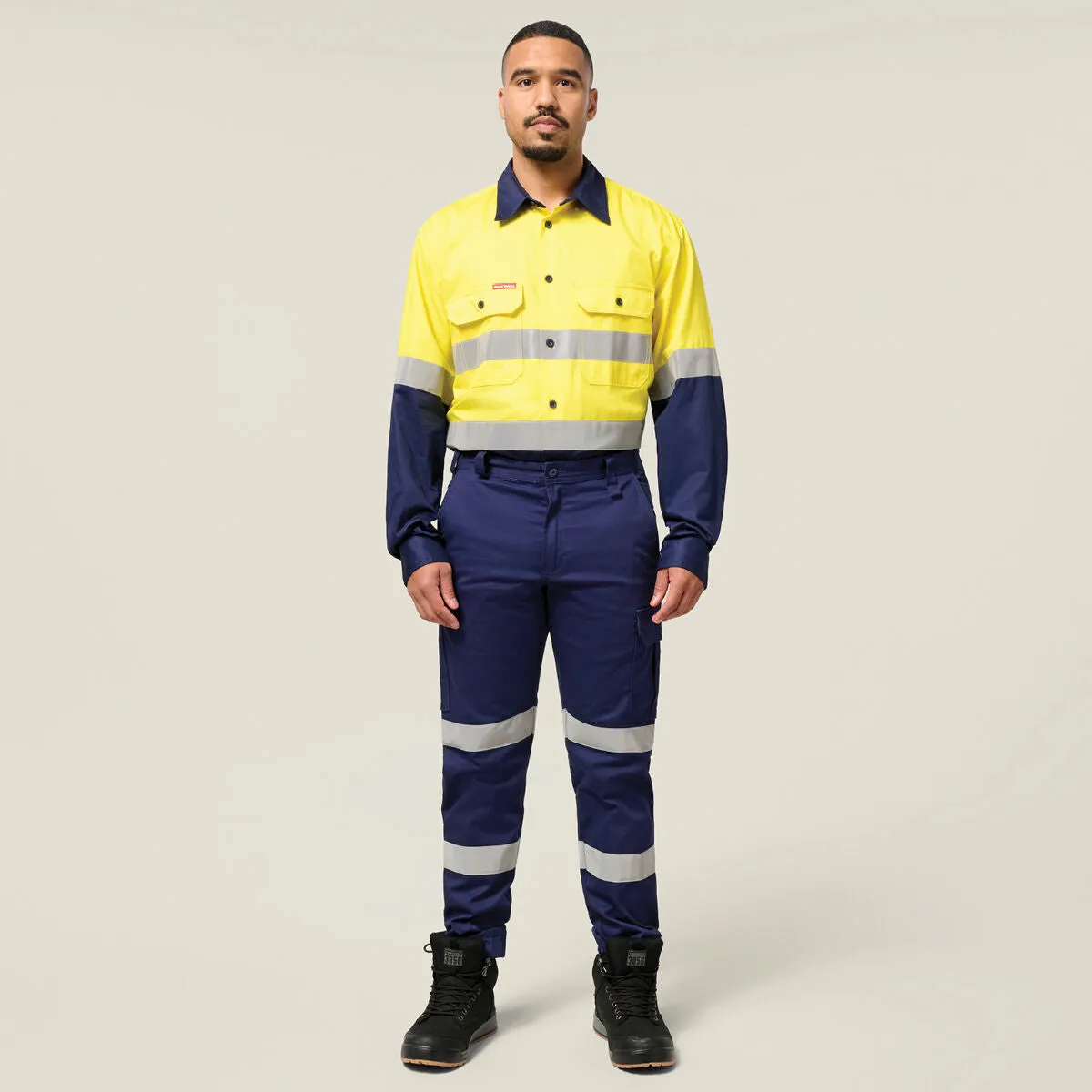 Hard Yakka Core Hi-Vis Long Sleeve Heavyweight Closed Front Taped Shirt Y04615