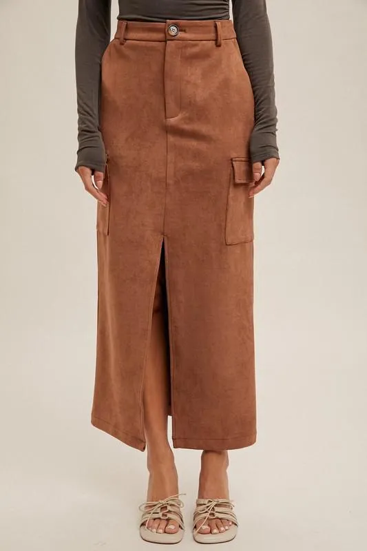 Harlem Chic Suede Midi Skirt W/ Slit