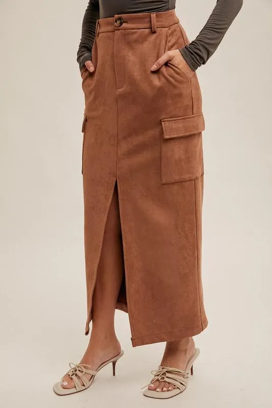 Harlem Chic Suede Midi Skirt W/ Slit