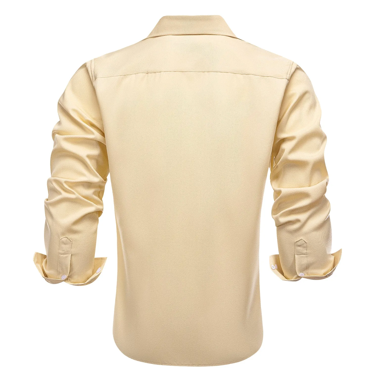 Hi-Tie Solid Champagne Casual Versatile Men's Long Sleeve Dress Shirt